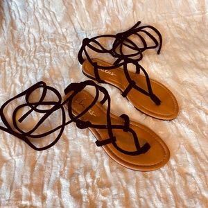 Emilia Black Suede Lace-Up Flat Sandals